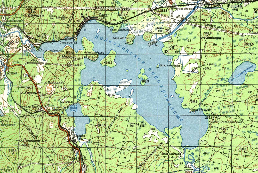 Карта Волчихинского водохранилища и окрестностей